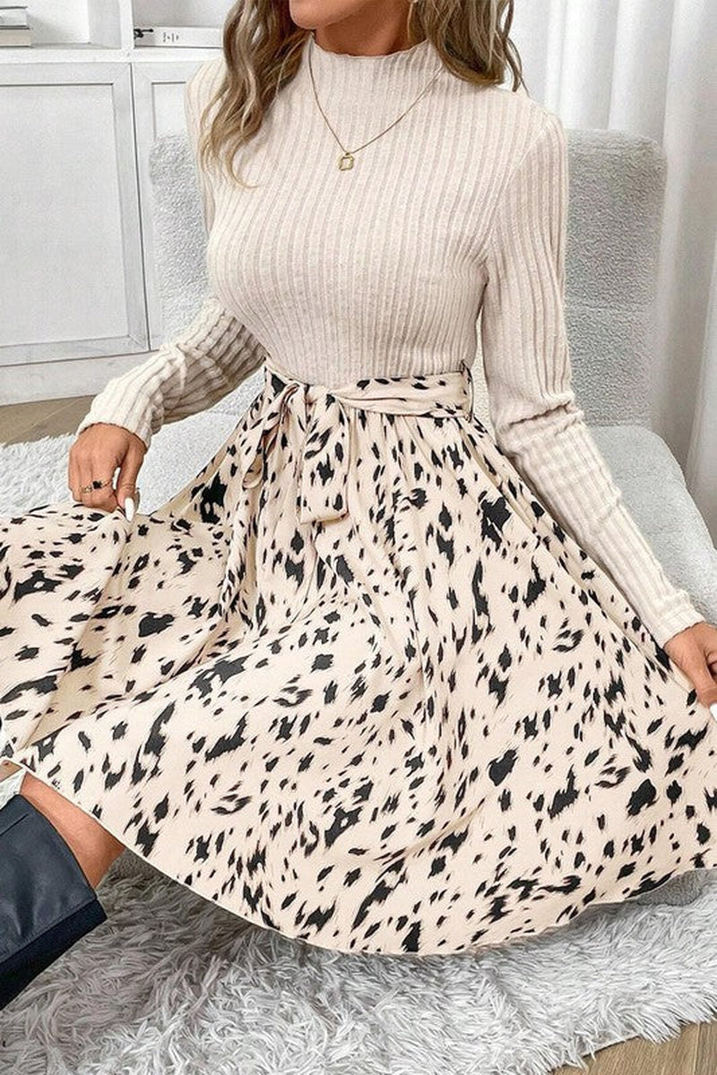 Patchwork Dreams – Ribbed Knit A-Line Dress
