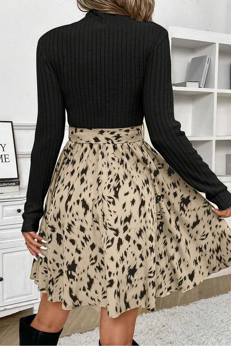 Patchwork Dreams – Ribbed Knit A-Line Dress