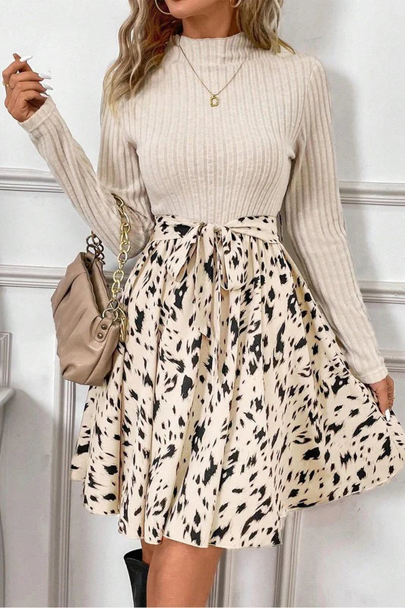 Patchwork Dreams – Ribbed Knit A-Line Dress
