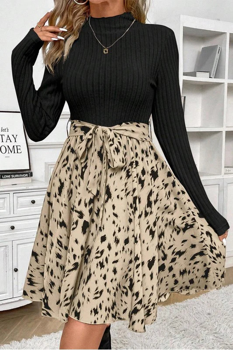 Patchwork Dreams – Ribbed Knit A-Line Dress