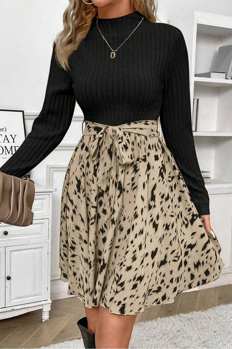 Patchwork Dreams – Ribbed Knit A-Line Dress