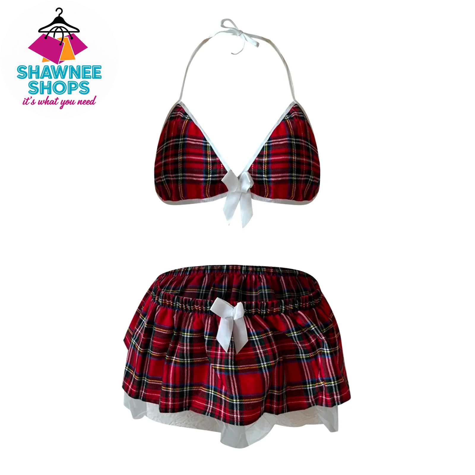 Playful Nights – Plaid Lingerie Skirt Set