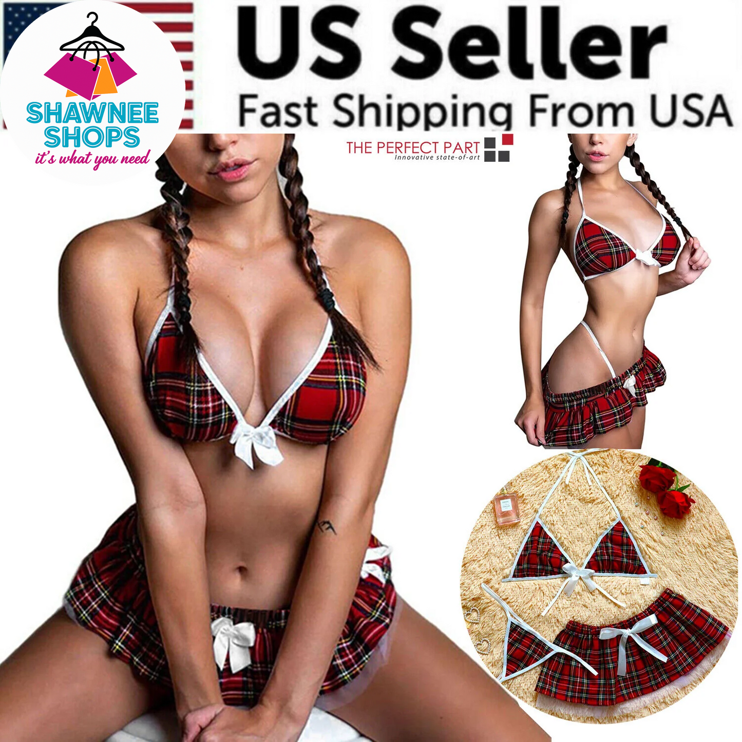 Playful Nights – Plaid Lingerie Skirt Set