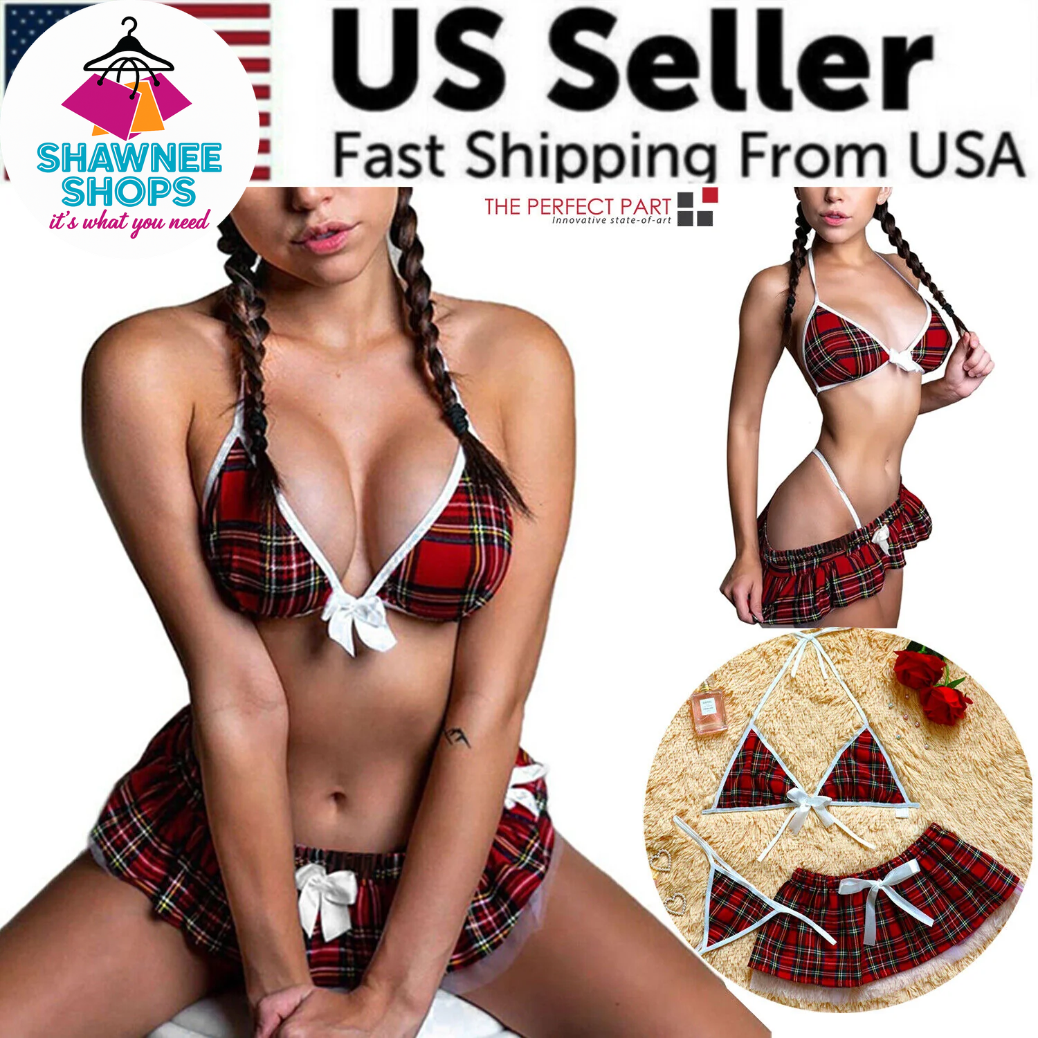 Playful Nights – Plaid Lingerie Skirt Set