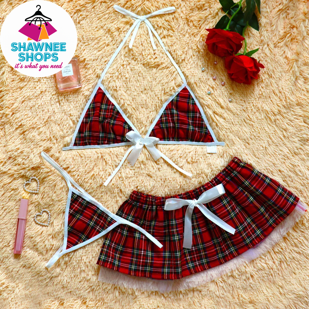Playful Nights – Plaid Lingerie Skirt Set