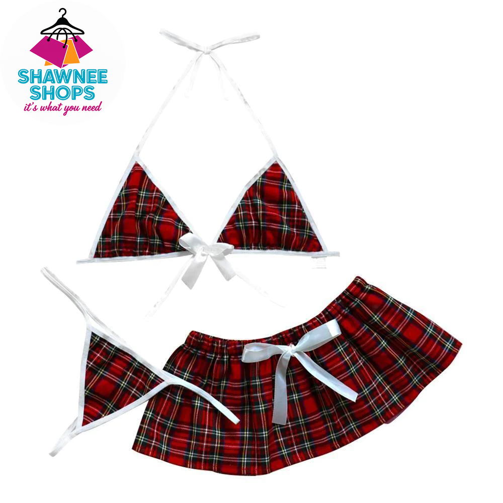 Playful Nights – Plaid Lingerie Skirt Set